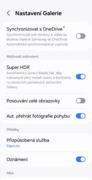 Nastavení Super HDR ve One UI 6